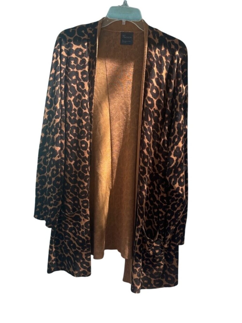 89th + Madison Women's 5X Leopard Print Open Front Cardigan Sweater Long Slv